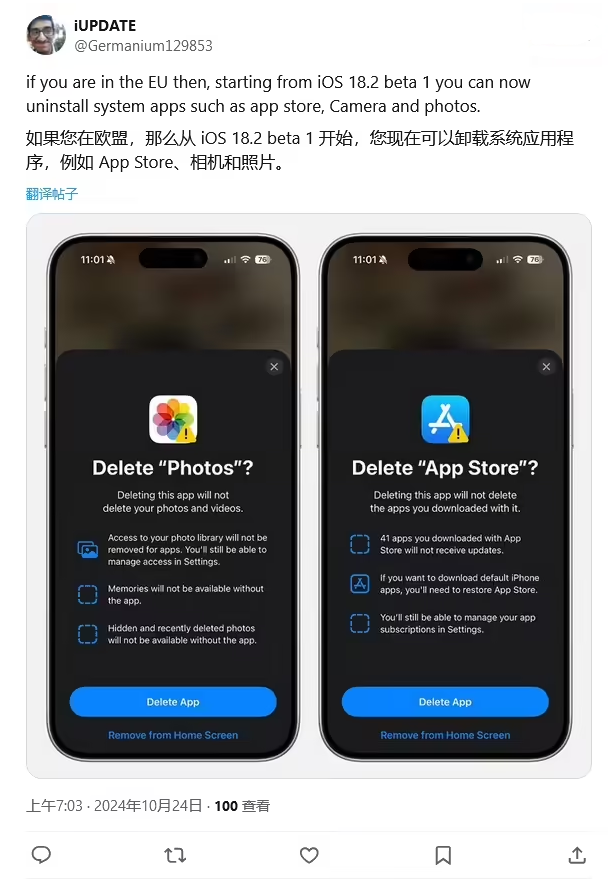 沂南苹果手机维修分享iOS 18.2 支持删除 App Store 应用商店 